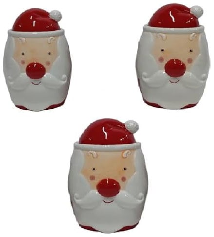 COSE DA CASA Set di 3 Barattoli in Ceramica Babbo Natale contenitori Sale Zucchero Caffé Dolci torroncini Idea Regalo Natalizia