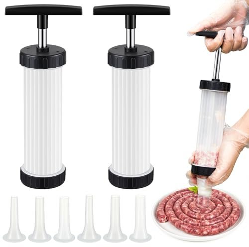 2 Set Sausage Stuffer Maker, Plastic Meat Filler Funnel, Meat Stuffers Filler Sausage Press Filling Tools, Hot Dog Stuffer with 3 Size Filling Tubes for Holiday Christmas House Use Camping Outdoor BBQ