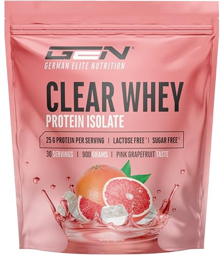 Clear Whey Isolate Protein Shake – Shake protéiné fruité et rafraîchissant – Isolat de protéine de lactosérum de haute qualité (900 g, pamplemousse rose)