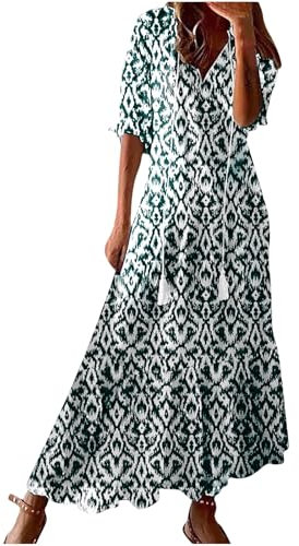 Ventes Flash du Jour Robe Fleurie Femme Chic et Elegant Robe Longue Femmes Ete Fluide Bohème Robes de Plage d'Été A-Line Maxi Robes mi Longue de Cérémonie Mariage Respirant Boho Dress Pas Cher