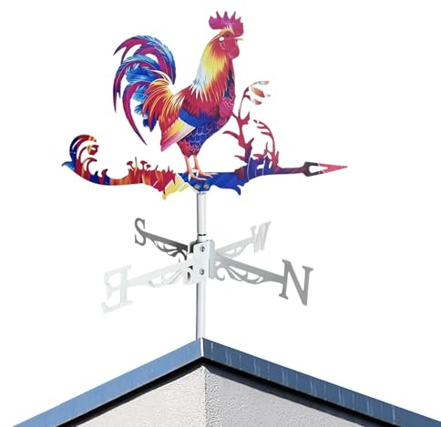 65 x 36 cm Wetterfahne aus Metall Wind Vane mit Halterung Metallhahn Wetterhahn Windfahne mit Hahn Windrichtungsanzeiger Gartendeko für Draußen,Windrichtungsanzeige Solar Dekoration