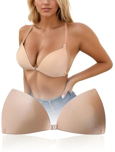 changlizi Stick on Bra for Women Push Up Invisible Halter Adhesive Bras | Sticky Bra,Reusable Backless Adhesive Bras,Clear Straps,for Dress, Party, Daily Wear