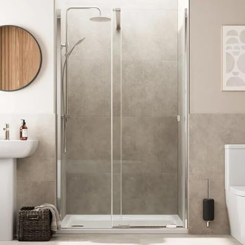 Baystone® 1200mm Sliding Shower Door Screen for Wet Room Cubicle Enclosures with 1200 x 700mm Low Profile Tray, 8mm Safety Glass Space Saving, Frameless, Chrome