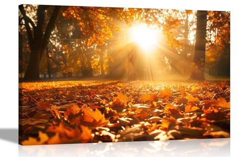 Artley Prints - Autumn Leaves Golden Hour Canvas Wall Art Landscape Print for Living Room Décor Home Conservatory Extra Large 101 x 76cm (40 x 30 inches)