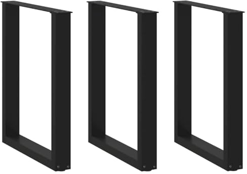 QUAHEAS Esstischbeine U-Form, 3er-Set Schwarz, 70x72-73 cm, pulverbeschichteter Stahl, verstellbare Nivellierfüße, robuste Tischbeine für Esstisch & Schreibtisch