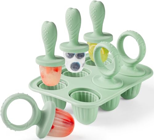 JRISBO Molde Helado para Bebé, 6X 17ml Mini Moldes Helados con Palos Dentición, Niños Moldes Pequeño Helados y Polos de Silicona Libre de BPA, Ideal para Bebe Manos Pequeñas