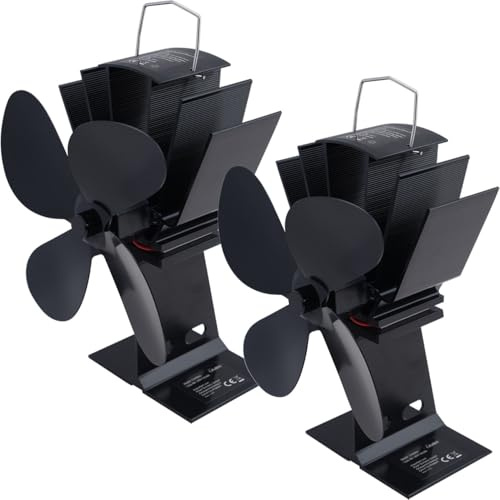 Casativo 2er-Set Kaminventilator Effizient & stromlos aus Aluminium, schwarz, mit 4 Lüfterblättern – leise, energiesparend & für Temperaturen 65°C bis 345°C