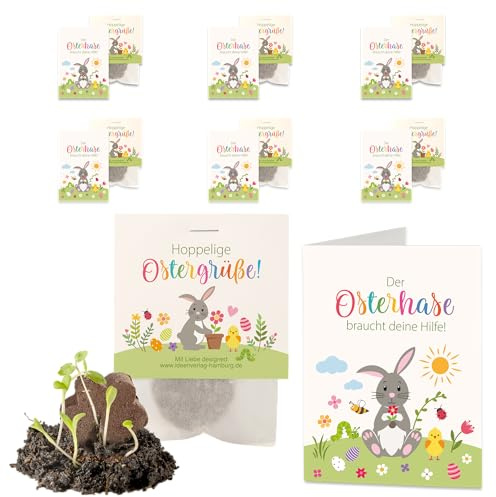 6x Hoppelige Ostergrüße als Samenbomben Mitgebsel Kinder Ostern Geschenke | Blumensamen Tütchen als Osternest Füllung & kleine Ostergeschenke Kinder | Mitbringsel Osterüberraschung mit Ostergedicht