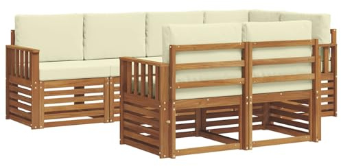 vidaXL Sofagarnituren 7 pcs Natur und Creme Massivholz Akazie, Garten-Sofa, modernes Outdoor-Sofa, langlebige Lounge, Bequeme Terassensitze für Dein Wohnzimmer