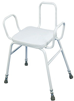 Aidapt Height Adjustable Perching Stool With Padded Seat and Safety Arms and Metal Back For Elderly for Users with Limited Mobility