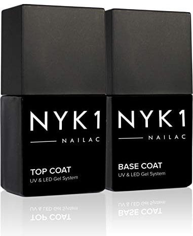 NYK1 Gel Top Coat Y Base Coat Conjunto (10ml x 2) Profesional De Gel Para Uñas Base Y Top Coat Semipermanente - UV Y LED Shellac Compatible Gel Base Coat Y Top Coat Permanente Semi Para Uñas