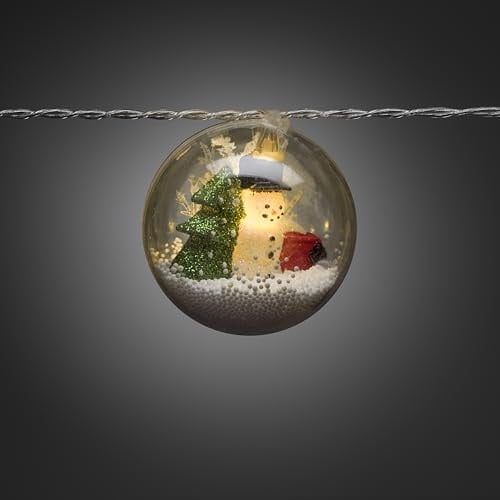 Konstsmide LED Dekolichterkette, Acrylkugel mit Schneemann und Weihnachtsbaum, 6h Timer, 10 warm weiße Dioden, batteriebetrieben, Innen, transparentes Kabel - 1446-103