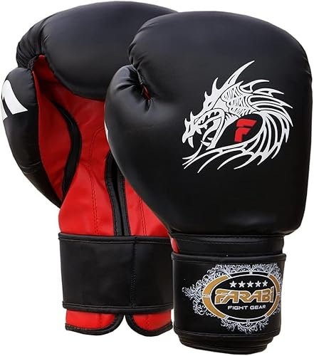 Farabi Boxing Gloves for Training Punching Sparring (Black Dragon, 14-oz)