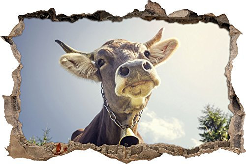 Stil.Zeit Lustiges Portrait Einer Kuh Wanddurchbruch im 3D-Look, Wand- oder Türaufkleber Format: 92x62cm, Wandsticker, Wandtattoo, Wanddekoration