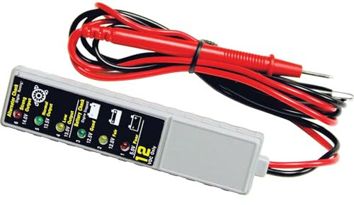 PERFORMANCE TOOL W2980 12V Battery and Alternator Tester with Easy-to-Read LED Lights for State of Charge and Output Level Detection