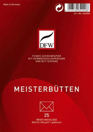 Briefumschlag Meisterbütten - DIN C6, gefüttert, 80 g/qm, 25 Stück