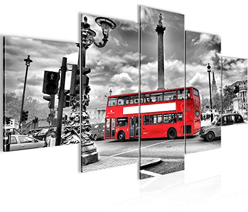 Runa Art - Bilder London Bus 200 x 100 cm 5 Teilig XXL Wanddekoration Design Grau Rot 604751a