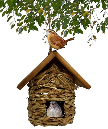 Songbird Essentials Hanging Grass Roosting Pockets and Houses - Hanging Grass with Roof Roosting Pocket