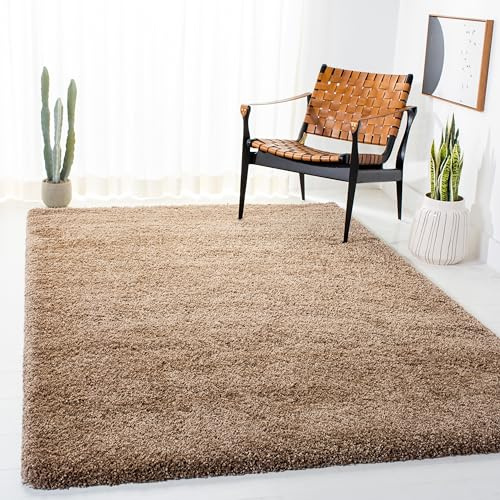 SAFAVIEH Milan Shag Collection 5'1 x 8' Dark Beige SG180 Solid Non-Shedding Living Room Bedroom Dining Room Entryway Plush 2-inch Thick Area Rug
