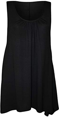 WearAll Womens Plus Size Hanky Hem Ladies Long Sleeveless Scoop Neck Vest Top - Black - 24-26