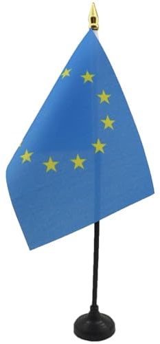 AZ FLAG - Tischflagge Europäische Union - 15x10 cm Goldene Splitze - Europa Tischfahne 10 x 15 Cm - Flaggen