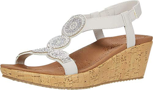 Skechers Women's Slingback Wedge Sandal, Off White, 9.5 B (M)