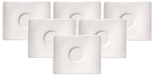 Villeroy & Boch NewWave Mokka-/Espresso-Untertasse, 14 x 11 cm, Premium Porzellan in geschwungener Form, 6er Set