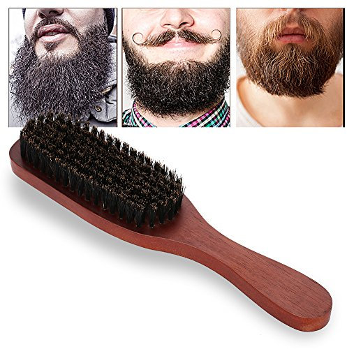 Qkiss Naturhaar Bartbürste, Holz Griff Männer Professionelle Gesichtsrasur Bartbürste Bartkamm, Schnurrbart Reinigung Bartpflege Friseur Salon Gerätewerkzeug
