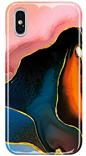 JIAXIUFEN Compatible iPhone X iPhone XS Case Shiny Rose Gold Marble Slim Shockproof Flexible Bumper TPU Soft Case Rubber Silicone Cover Phone Case for iPhone X iPhone XS - Pink Black
