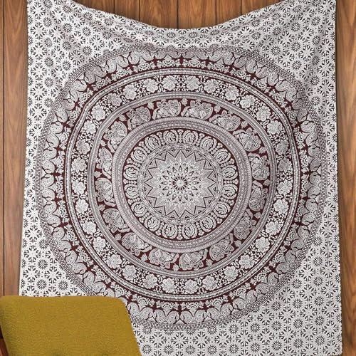 RAJRANG Indischer Mandala-Wandteppich Boho Bohemian Decor Wandbehang Hippie-Wandbehänge Mandala-Stoff 152 x 127 cm Kastanienbraun