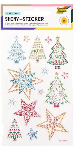 folia 18308 - Shiny Sticker, Christmas, 15 Sticker, aus bunten Strasssteinen, in verschiedenen Motiven, einfach von der Folie abzuziehen