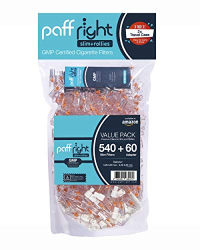 PaffRight 540+60 Filtri Sigarette, Bocchini per Sigaretta, Filtri Sigarette Tabacco, Filtro Anti-Catrame, Plastica 5.25-5.90mm, Bocchino Slim e Ultra Slim
