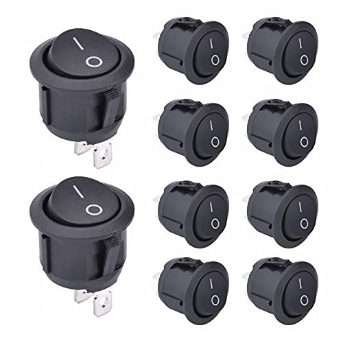 APIELE 10 Stücke Kippschalter,2 Position EIN-Aus mit SPST 2 Pins Wippschalter,250V 6A Taste Rocker Kippschalter Für Häuser, Industrie,DIY KCD1-5-101 Runde Schalter(EIN-Aus Schwarz)