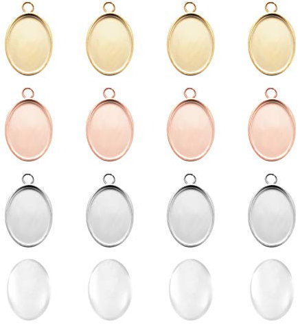 UNICRAFTALE Ca. 30 Sets 3 Farben Ovale Anhängerrohlinge Mit 14x10 mm Durchsichtigen Cabochons Edelstahl-Blende Lünette Hypoallergene Tablettbasis Anhänger-Cabochon-Einstellungen Für Schmuck