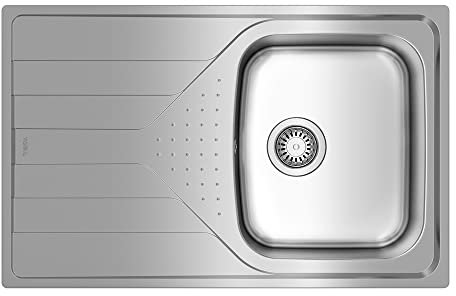 Teka Universe 45 T-XP 1C 1E - Fregadero de 45 cm, Izquierda y Encastrado, 1 Cubeta y Escurridor, Desagüe con Válvula Manual, Acabado pulido, Color Acero Inoxidable