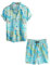 VATPAVE Herren Hawaii Hemd Blumen Sommer Outfit Männer Freizeit Kurzarm Strandhemd und Kurze Hosen 2 Teiler Set Rave Outfit 3X-Large Himmelblau