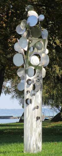 Casa Padrino Designer Edelstahl Garten Skulptur Münzbaum Silber 75 x 70 x H. 260 cm - Handgefertigte Wetterbeständige Garten Dekoration