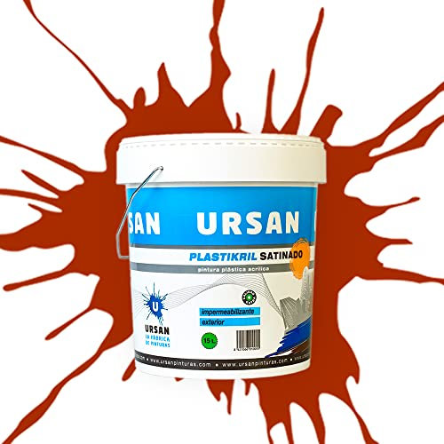 Ursan - Plastikril Satinado | Pintura Exterior Satinada - Pintura Impermeabilizante- Indicada para Fachadas con Alta Resistencia a Agentes Atmosféricos - ROJO TEJA 15L