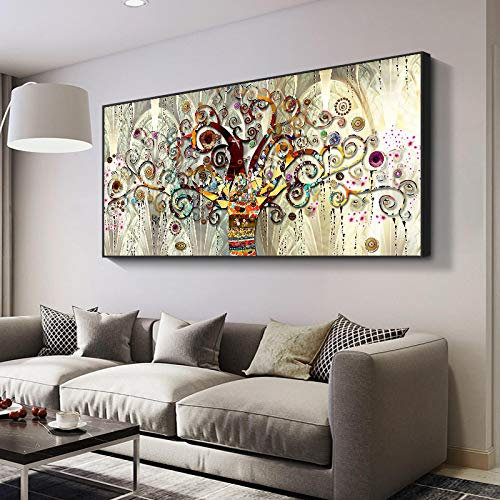 Gustav Klimt Peinture sur toile avec cadre Motif arbre de vie 40 x 80 cm