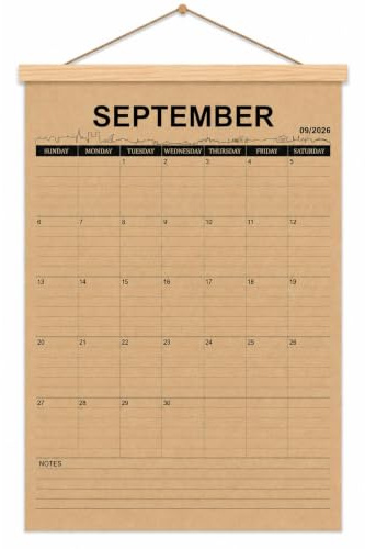 2025 Rustikaler Retro-Kalender, Planer, Wandschreibtisch, Kraftpapier, Monatskalender Mai 2025 bis Oktober 2026, mit Vintage-Holzrahmen, 41,5 x 30,5 cm
