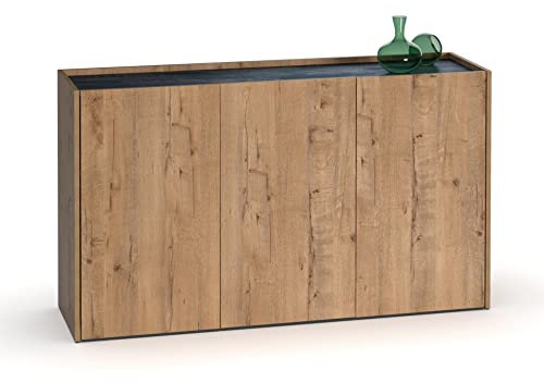 Muebles Pitarch | Aparador Salon Salle à Manger, Buffet, Meuble Auxiliaire, 3 portes, Noir et Chêne Gold, 80x140x40cm, Garde-Manger, Cuisine, Bureau, Moderne, modèle Irati