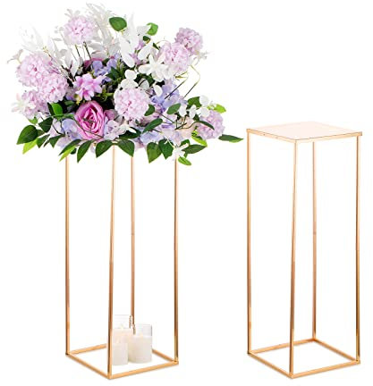 Sziqiq 80cm Alto Vaso Centrotavola per Fiori - 2 Pezzi Centrotavola per Matrimonio in Metallo Dorato Per Guinzagli Stradali Geometrico Da Pavimento Per Eventi Battesimo Festa Matrimonio Ricevimento