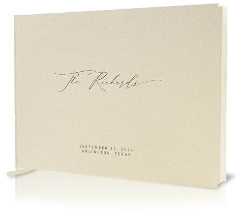 MUUJEE Personalized Guestbook in Cream - Premium Custom Modern Guest Book for Wedding Reception, Birthday Party or Events w/Bookmark Blank Pages for Signing, Extra Large 11.5 x 8.5 inches