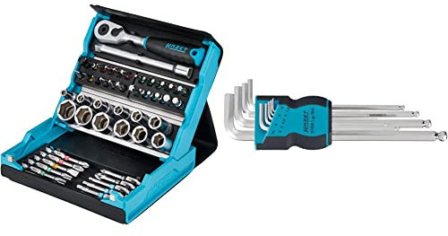HAZET SmartCase Steckschlüssel-und Bit-Satz 2200SC-2 & Winkelschraubendreher-Satz 2105LG/9H | 9-teilig in Kunststoffhalterung mit Kugelkopf, Innensechskant-Profil