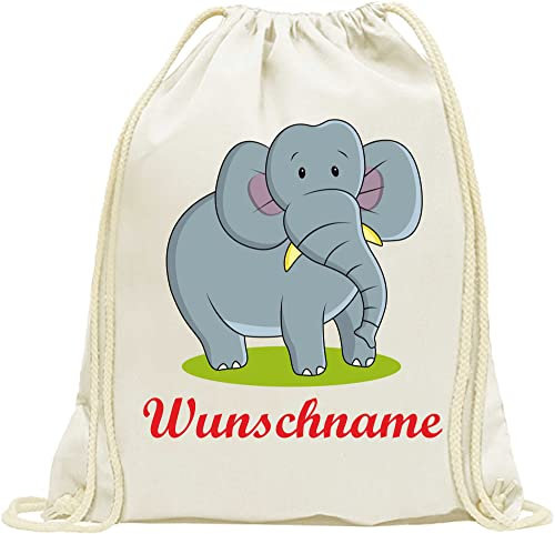 INDIGOS UG - Turnbeutel Junge - Beutel - 104 - Elefant - Bedruckt mit Wunschname - Wunschtext - Rucksack Kinder - Wäschebeutel - Schule Kita - Kindergarten personalisierte Geschenke