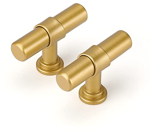 LONTAN 10 Gold Cupboard Knobs T-Shaped Gold Kitchen Knobs Dresser Drawer Pulls Vintage Wardrobe Bedroom Cabinet Door
