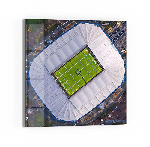 DEQORI Glasbild Echtglas | Motiv Veltins Arena, Schalke | quadratisch einteilig 50x50 cm | schöne Dekoration | Wandbild für Wohnzimmer, Schlafzimmer, Flur & Küche | moderne Wanddeko