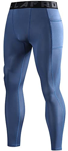 LAFROI Herren Schnelltrocknende Kompressions-Leggings-YSK08 (Pocket Grayish Blue,S)