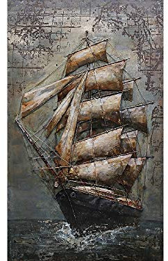 IDYL Metall-Bild mit 3D-Effekt | Moderne Kunst | Antikes Schiff | 100 x 60 x 3 cm | Nr. 1721