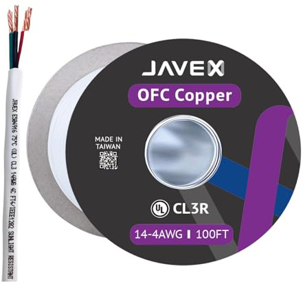 JAVEX Cable de altavoz 14/4 UL13 CL3 calibre 22 AWG [cobre libre de oxígeno 99.9%] HighFlex hilos de cobre para seguridad, control e instalación del sistema de alarma, blanco, 100 pies